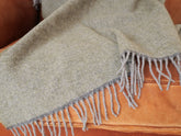 Pure wool blanket, grey green. Made in Ireland.