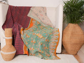 Vintage Kantha quilt. Cotton throw made from repurposed cotton saris,