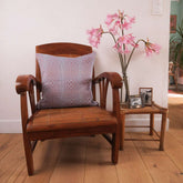 Cushion cover in graphic Binakol hand loomed cotton, in red and blue,  and backed with Irish linen.