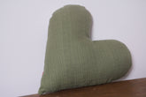 Heart shaped cushion, hand embroidered by a women's association in Cape Town.