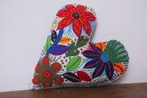 Hand embroidered heart shaped cushion