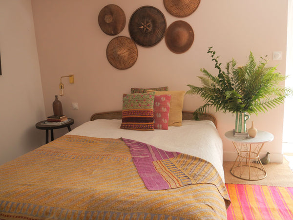Vintage Kantha Bedspread in Recycled Cotton: Violet Cottage