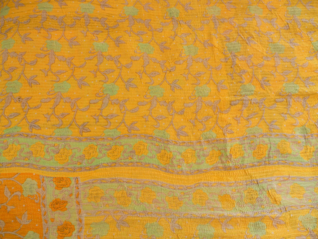 Vintage Kantha Bedspread in Recycled Cotton: Yellow Rose