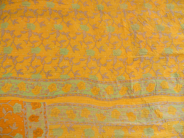 Vintage Kantha Bedspread in Recycled Cotton: Yellow Rose