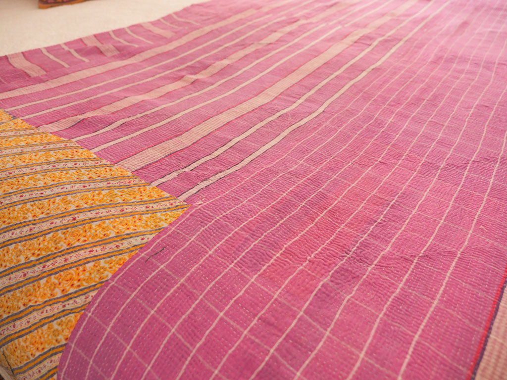 Vintage Kantha Bedspread in Recycled Cotton: Violet Cottage