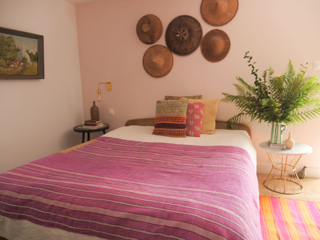 Vintage Kantha Bedspread in Recycled Cotton: Violet Cottage