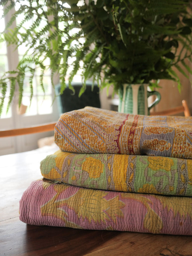 Vintage Kantha Bedspread in Recycled Cotton: Violet Cottage