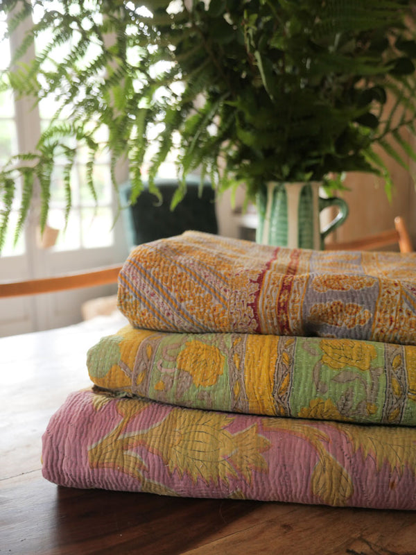Vintage Kantha Bedspread in Recycled Cotton: Violet Cottage