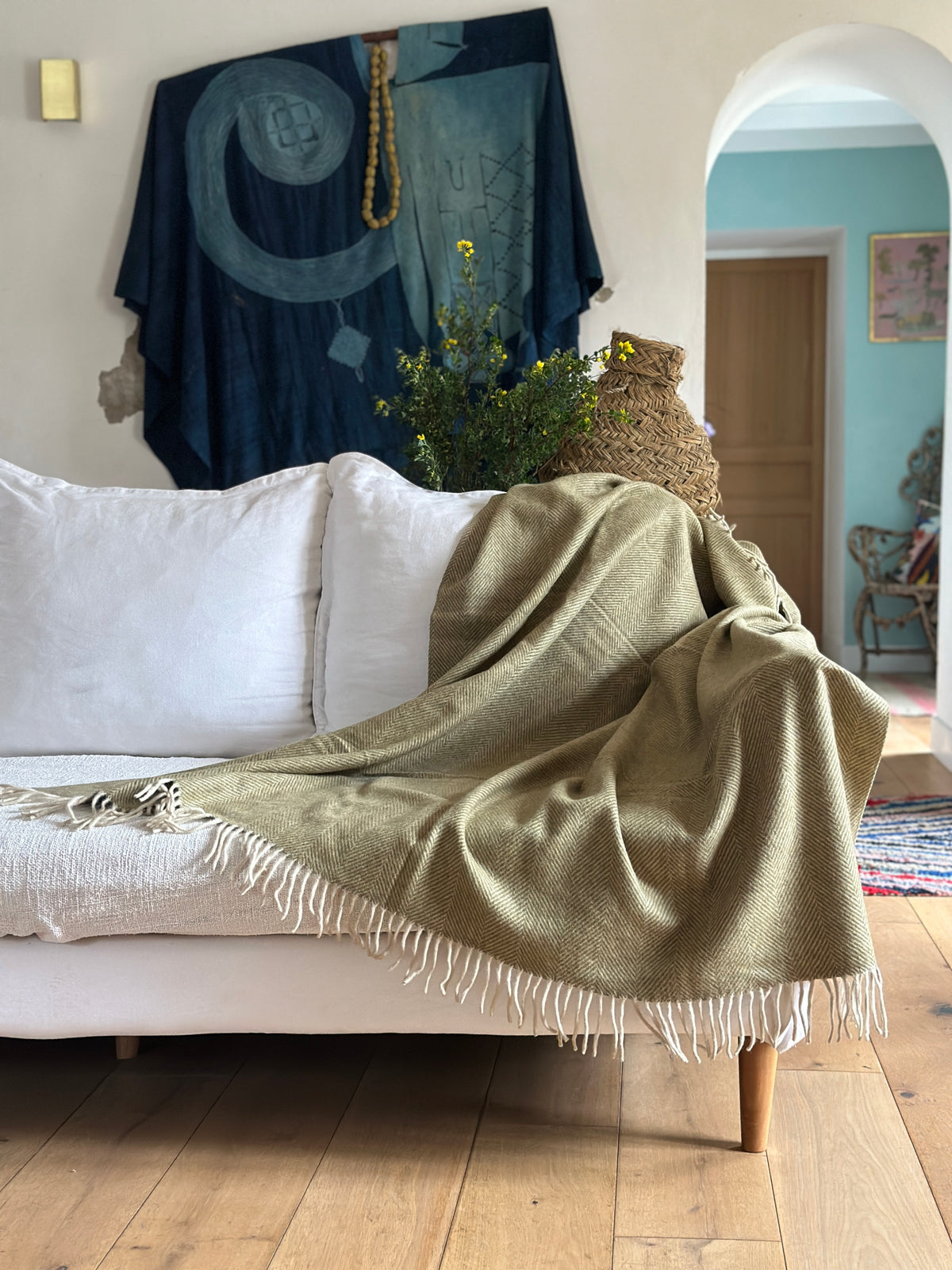 NEW 100% Handwoven Wool Throw: Green Main image