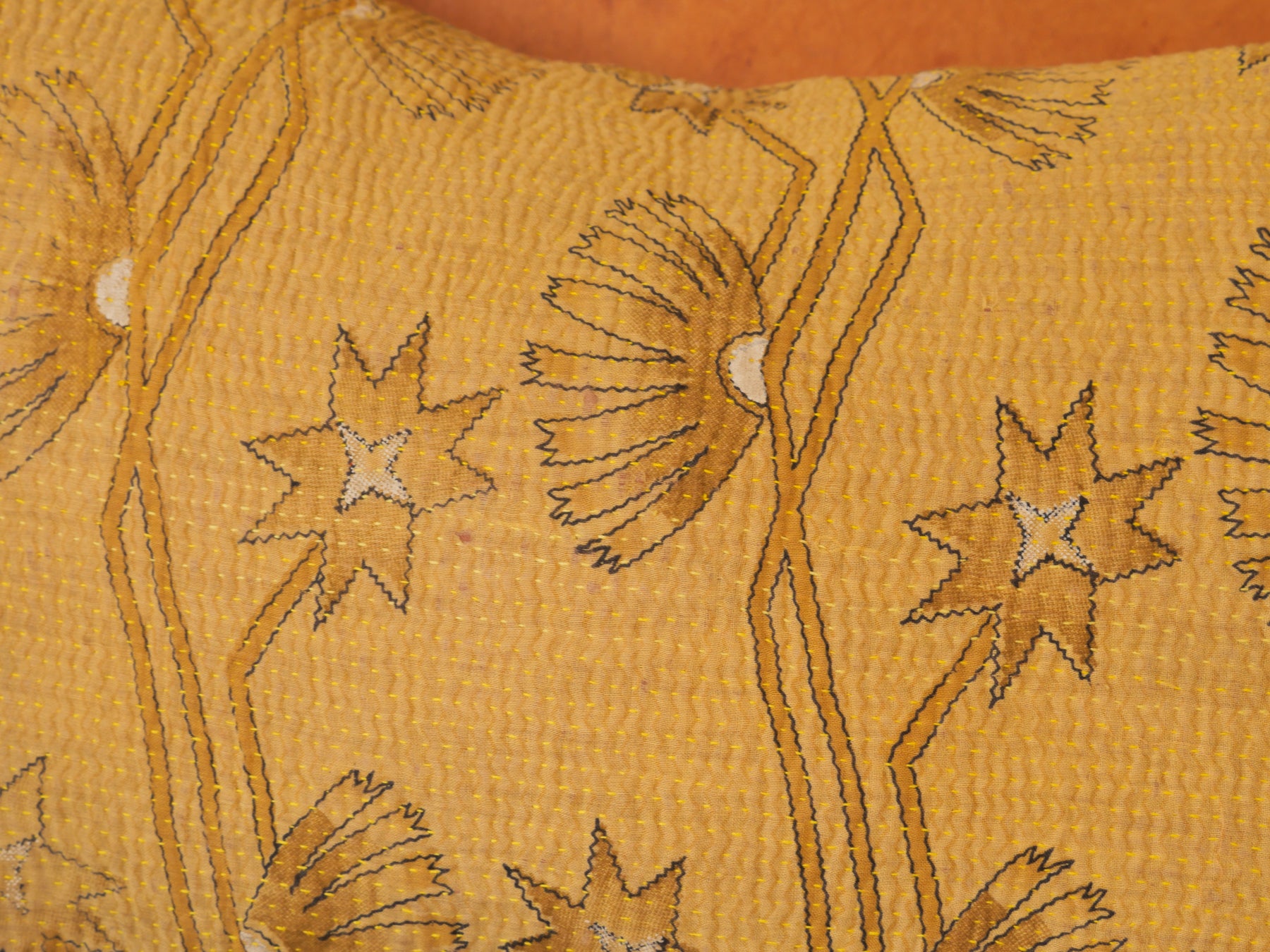Ochre stars. Vintage Kantha cushion cover Secondary image