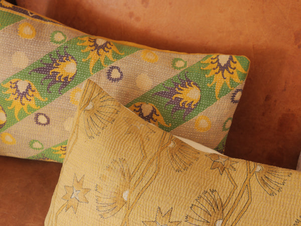 Ochre stars. Vintage Kantha cushion cover