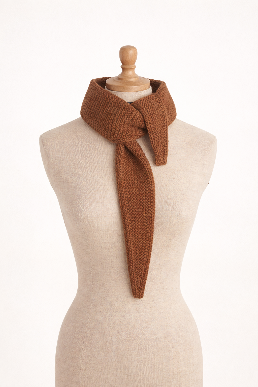 Handcrafted hand-knitted tie scarf. Chestnut Marl.