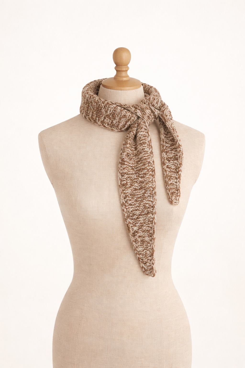 Handcrafted hand-knitted tie scarf. Chestnut Mix Marl.