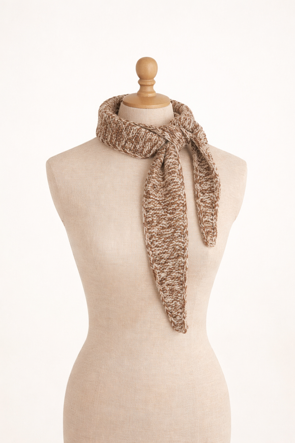 Handcrafted hand-knitted tie scarf. Chestnut Mix Marl.