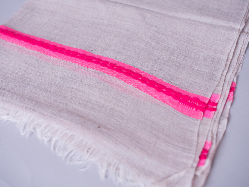 Pink stripe handhoomed cashmere scarf
