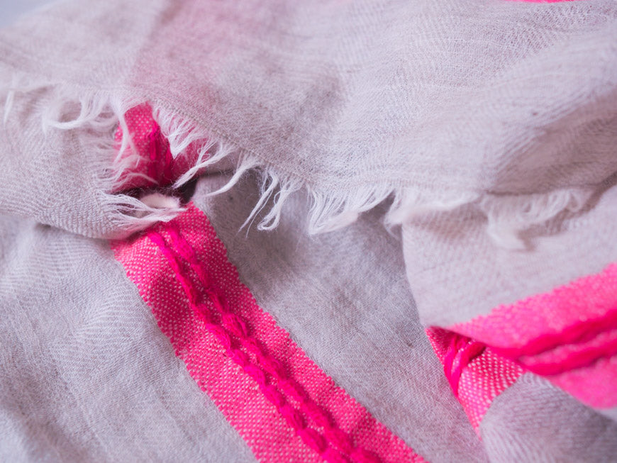 Pink stripe handhoomed cashmere scarf