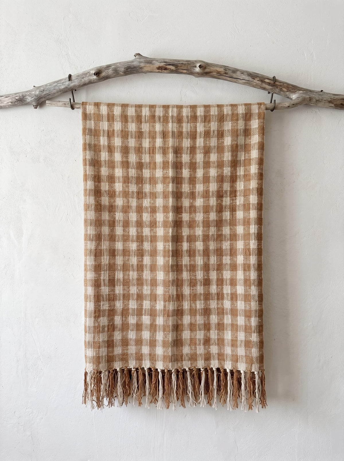 Handcrafted Beige and Ecru Check Cotton Throw, Handwoven. 160 x 240 cm