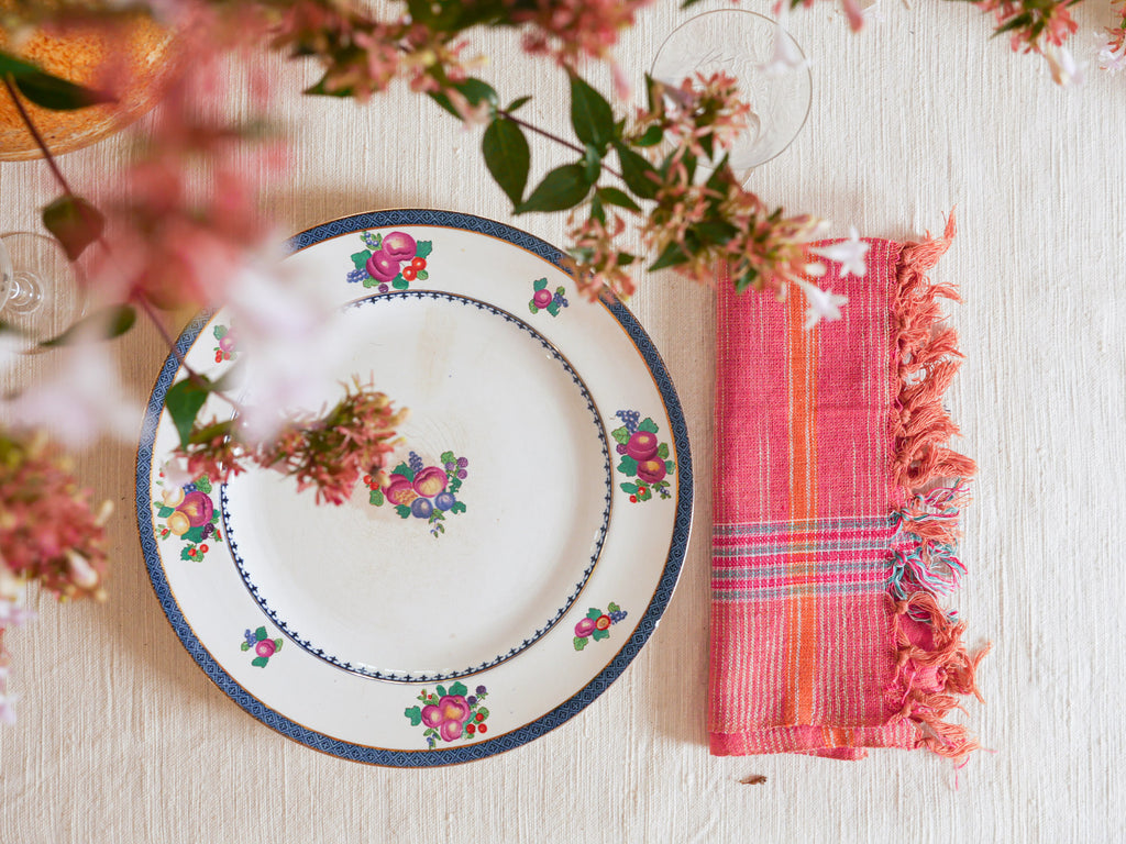 Torchon rose tissé main