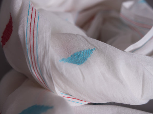 Chale Dupatta Oiseau Bleu, Tissé Main, Coton Doux et Fin 