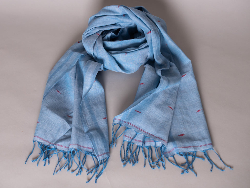 Chale Dupatta Oiseau Bleu, Tissé Main, Coton Doux et Fin 