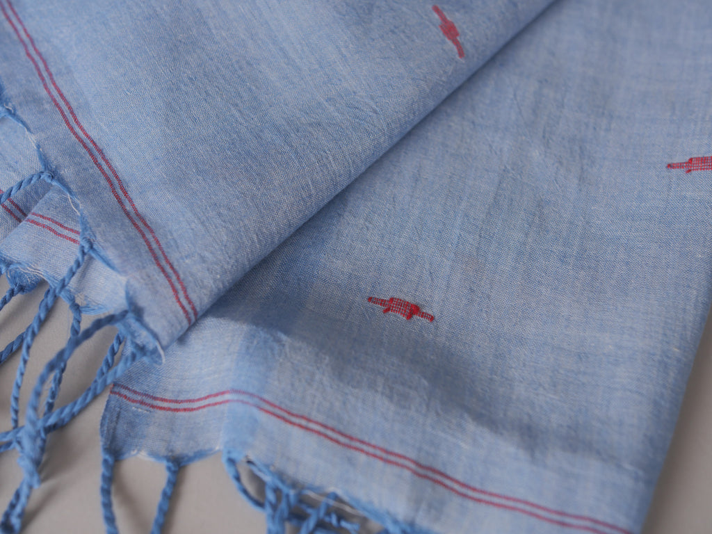 Chale Dupatta Oiseau Bleu, Tissé Main, Coton Doux et Fin 