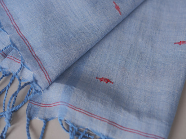 Chale Dupatta Oiseau Bleu, Tissé Main, Coton Doux et Fin 