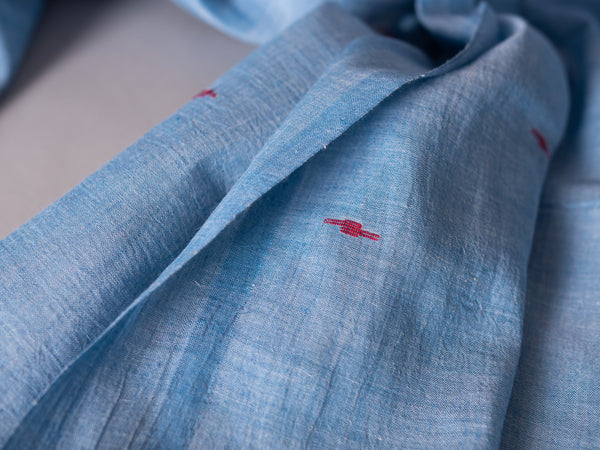 Chale Dupatta Oiseau Bleu, Tissé Main, Coton Doux et Fin 