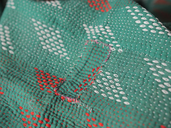 Vintage Kantha quilt No.158 "Emerald Diamond"