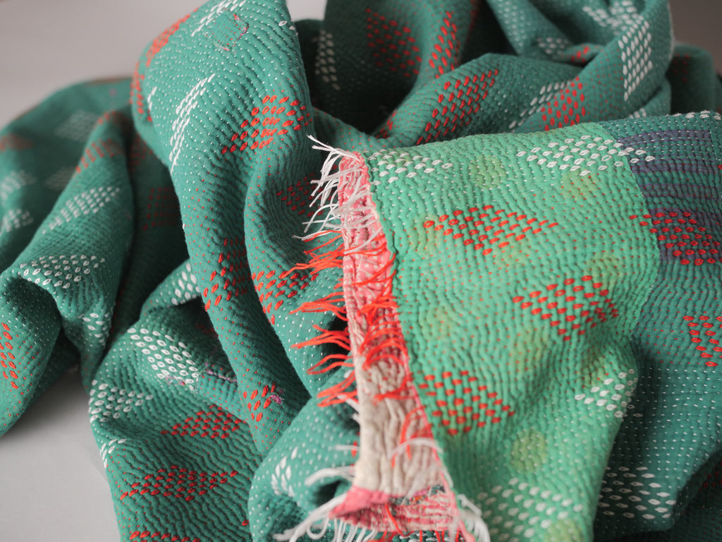 Vintage Kantha quilt No.158 "Emerald Diamond"