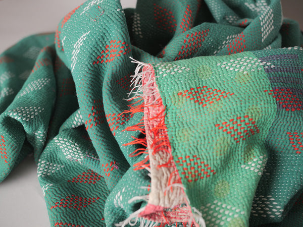 Vintage Kantha quilt No.158 "Emerald Diamond"