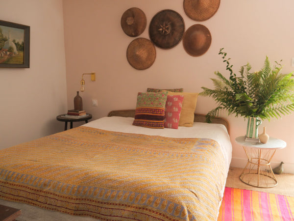 Vintage Kantha Bedspread in Recycled Cotton: Violet Cottage