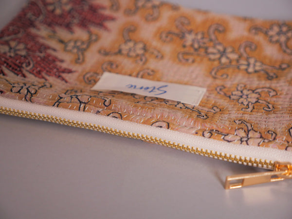 Kantha pouch in recycled cotton, grigri
