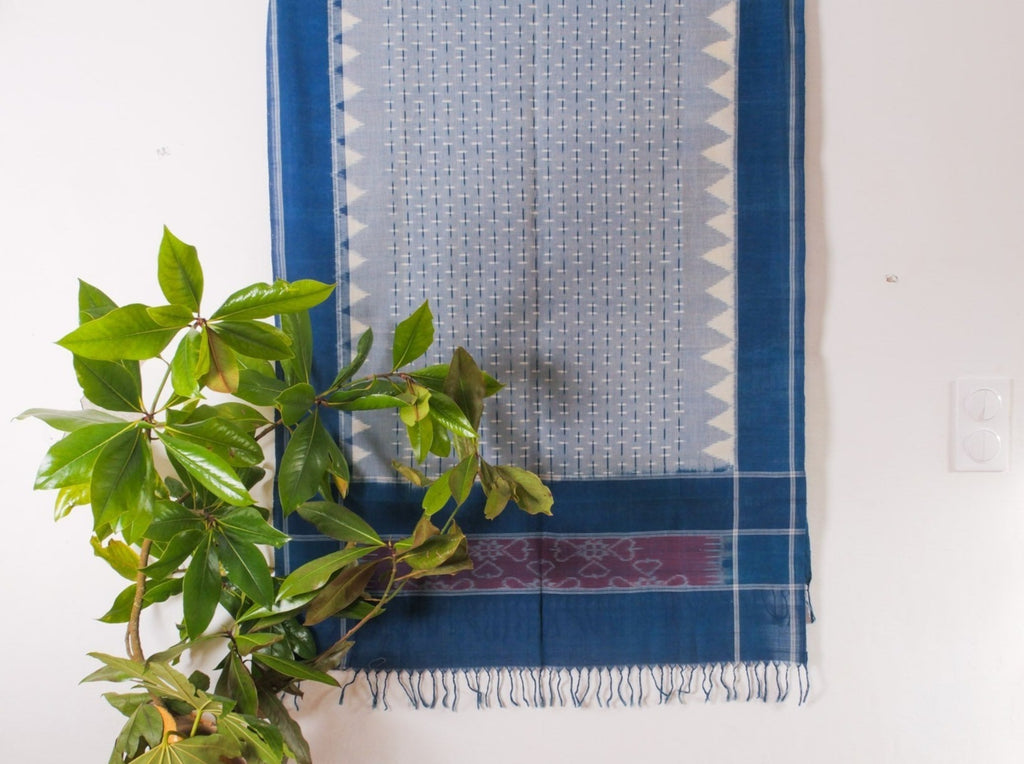 Châle Double Ikat Indigo et Garance