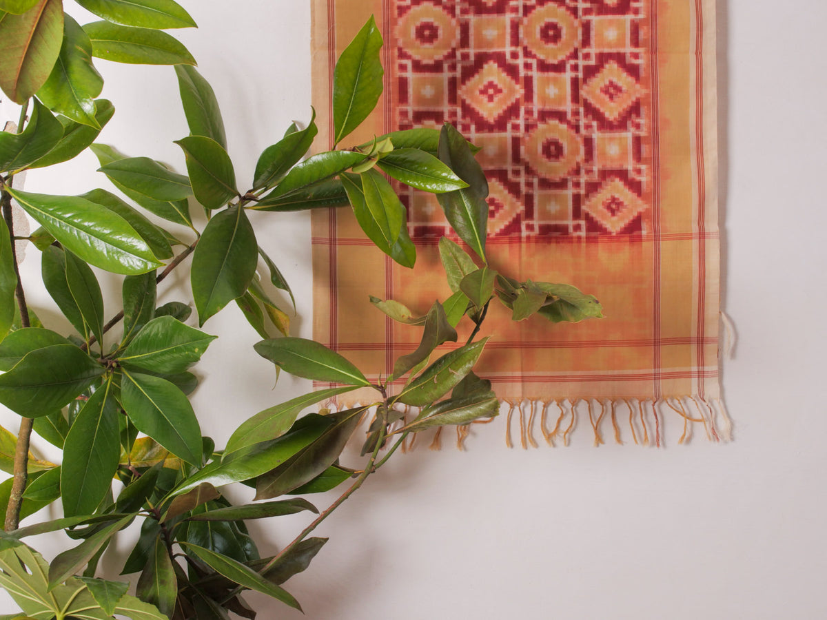 Châle Double Ikat Indigo, Ocre & Garance