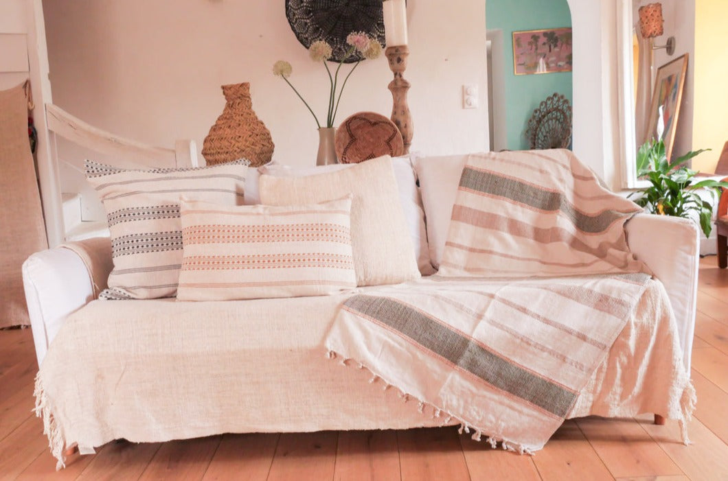 Cotton throw Khaki Stripes, handwoven Secondary image