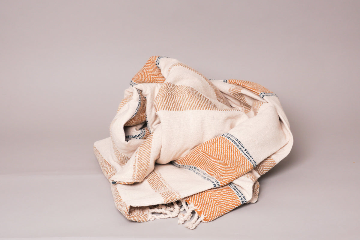 Cotton throw Ochre Stripes, handwoven Secondary image