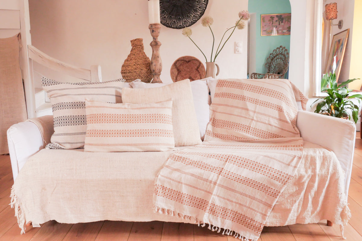 Hand Woven Cotton Throw, Ochre Diamond Secondary image