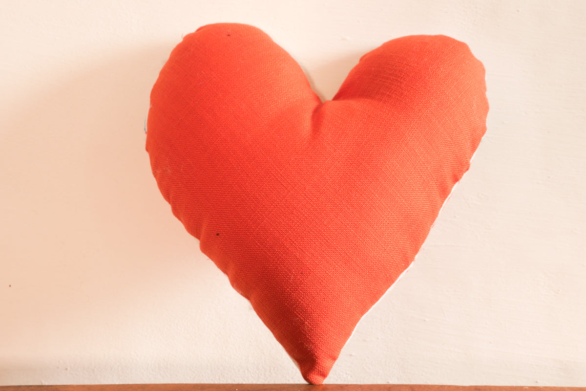 Embroidered heart cushion, Flamingo Duo