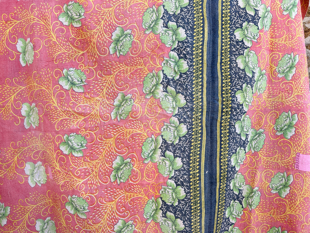 Vintage Kantha Bedspread in Recycled Cotton No.16 "Peony"