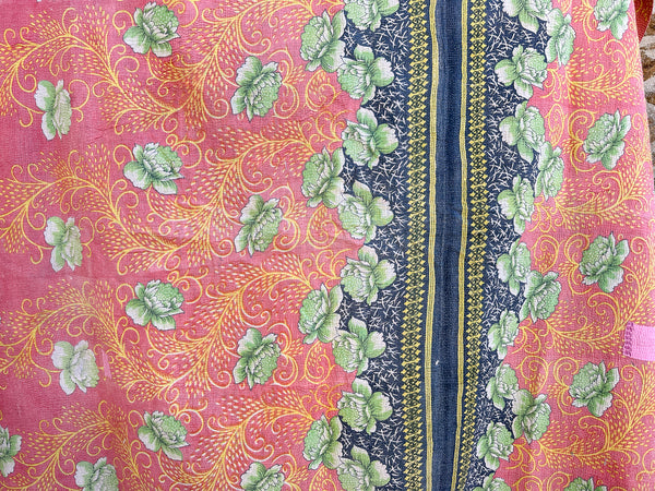 Vintage Kantha Bedspread in Recycled Cotton No.16 "Peony"