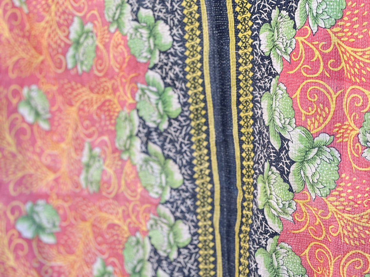 Vintage Kantha Bedspread in Recycled Cotton No.16 "Peony"