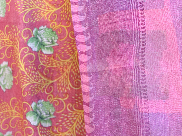 Vintage Kantha Bedspread in Recycled Cotton No.16 "Peony"