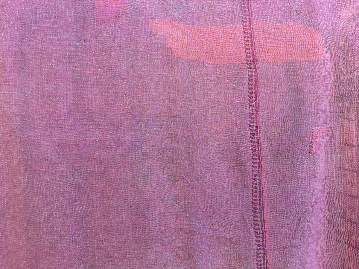Vintage Kantha Bedspread in Recycled Cotton No.16 "Peony"