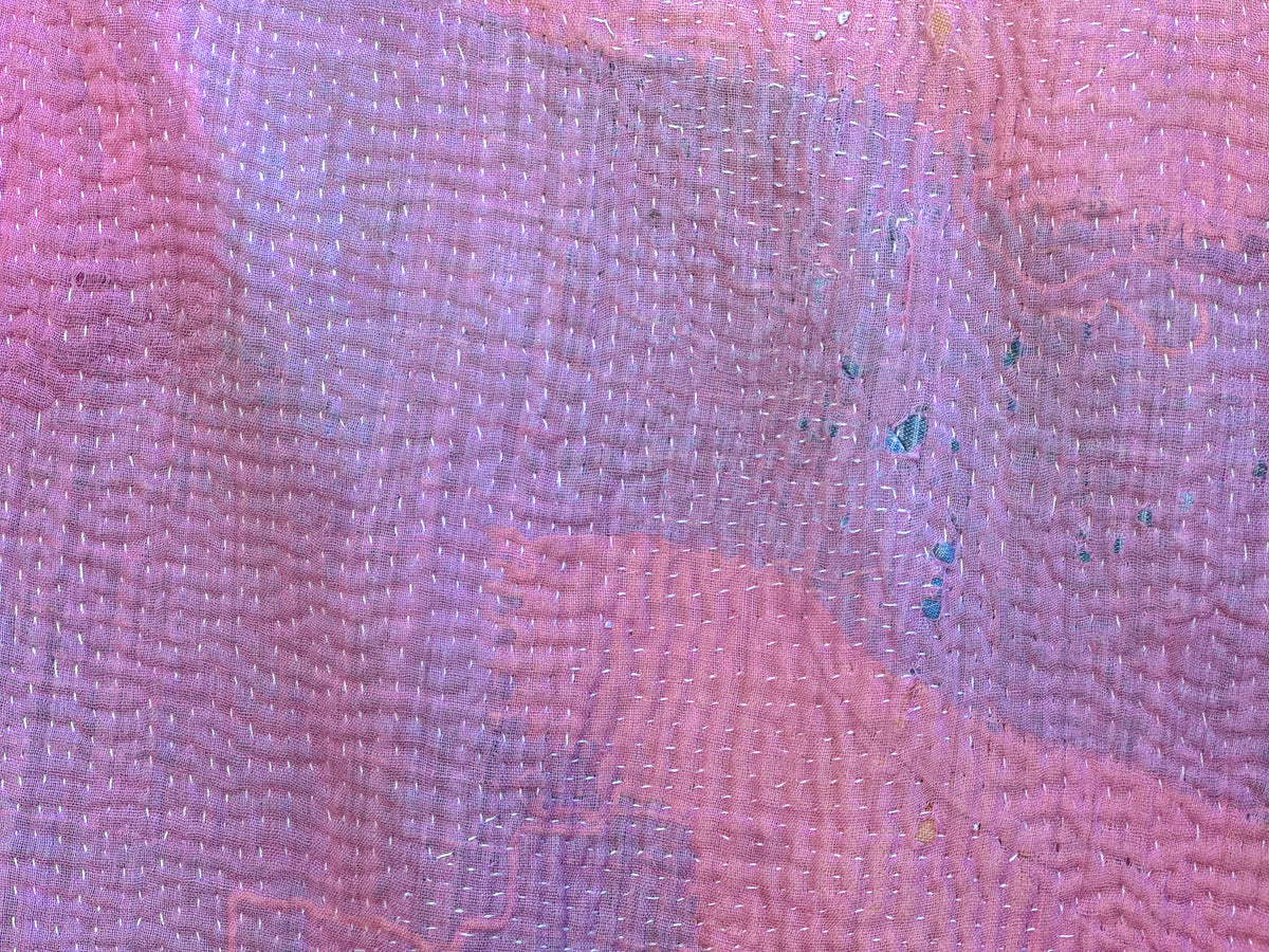 Vintage Kantha Bedspread in Recycled Cotton No.16 "Peony"