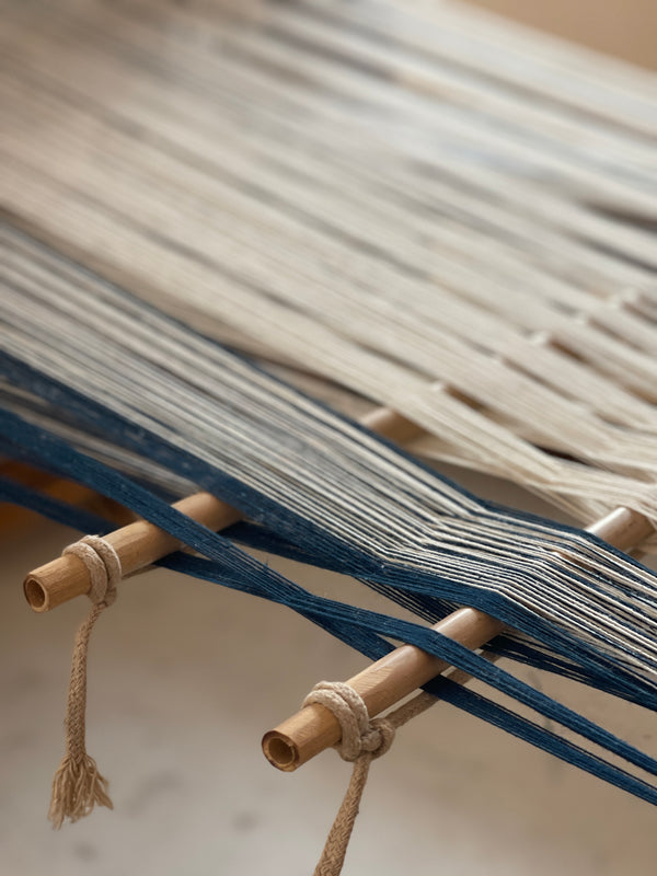 Hand loomed cotton bath or beach towel, "Sand stripe"