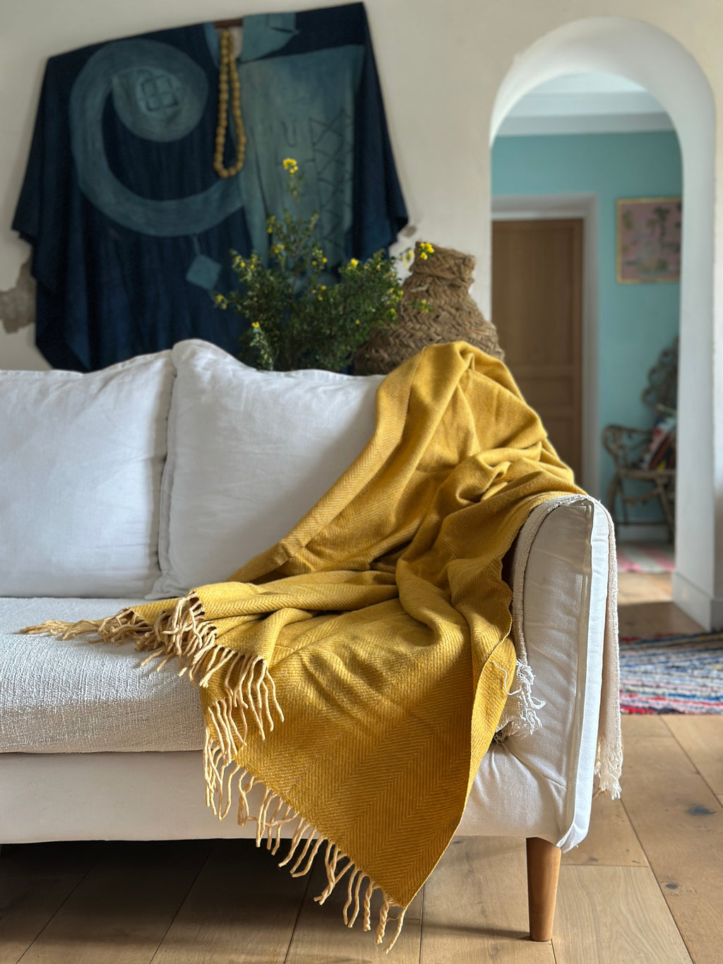 NEW 100% Handwoven Wool Throw: Yellow