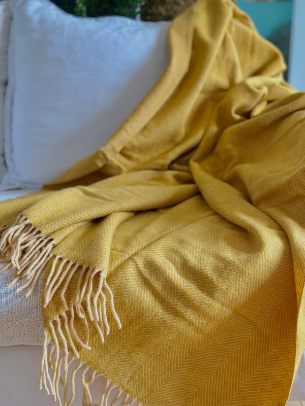 NEW 100% Handwoven Wool Throw: Yellow