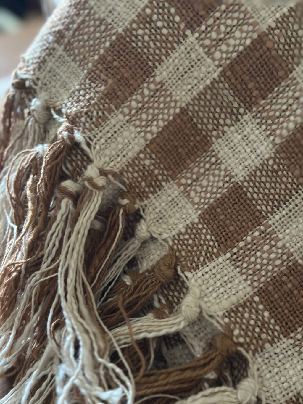 Handcrafted Beige and Ecru Check Cotton Throw, Handwoven. 160 x 240 cm