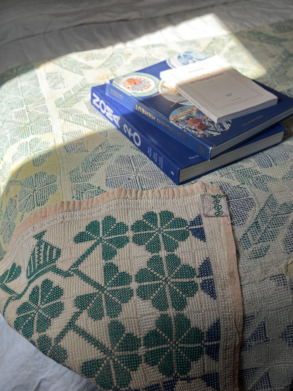 Vintage Cross-Stitch Throw, Bengal Blue