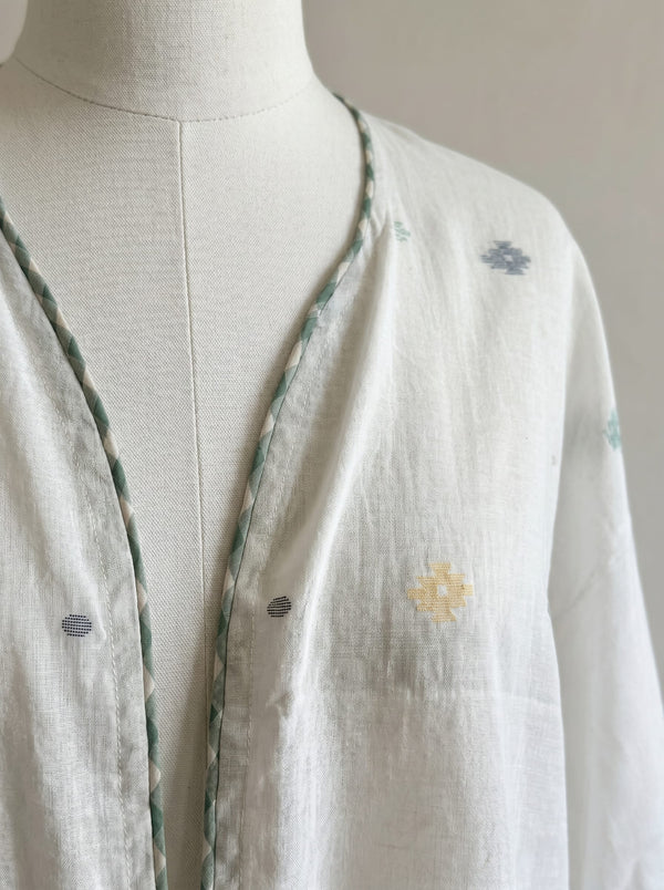 Jamdani Robe Ecru, Handwoven, Jolly